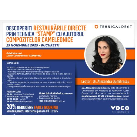 15 noiembrie 2025 Bucuresti RESTAURARI DIRECTE PRIN TEHNICA STAMP CU AJUTORUL COMPOZITELOR CAMELEONICE