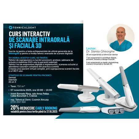 7 noiembrie 2025 Craiova CURS SCANARE INTRAORALA SI FACIALA 3D