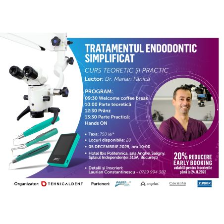 5 decembrie 2025 Bucuresti TRATAMENTUL ENDODONTIC SIMPLIFICAT 5 decembrie 2025 Bucuresti TRATAMENTUL ENDODONTIC SIMPLIFICAT