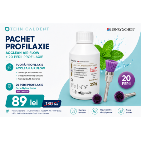 Pachet Acclean pudra Air Flow Menta + 20 Perii periaj mov