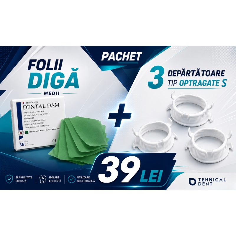 PACHET Folii diga Henry Schein medii + 3 Departatoare tip Optragate S